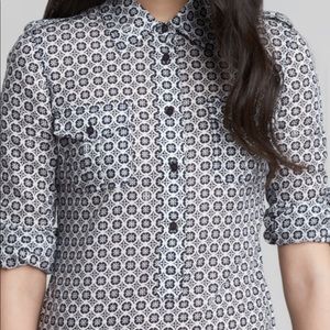 Tory Burch Print Roll Sleeve Top